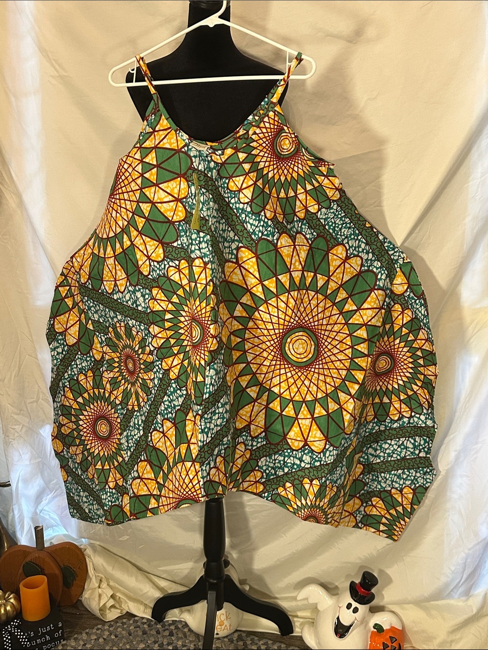 Advance Apparels Green & Yellow Sunburst Print Spaghetti-Strap Jumpsuit